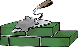 Tegnet billede af mursten og én spartel. Logo for Murermester Bruun ApS